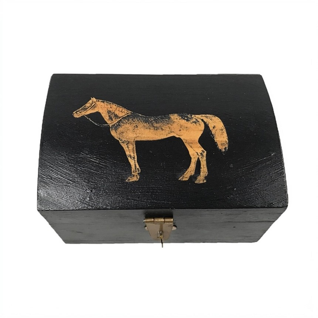 Standing Horse Antiqued Mango Wood Storage Box | Jewelry Box