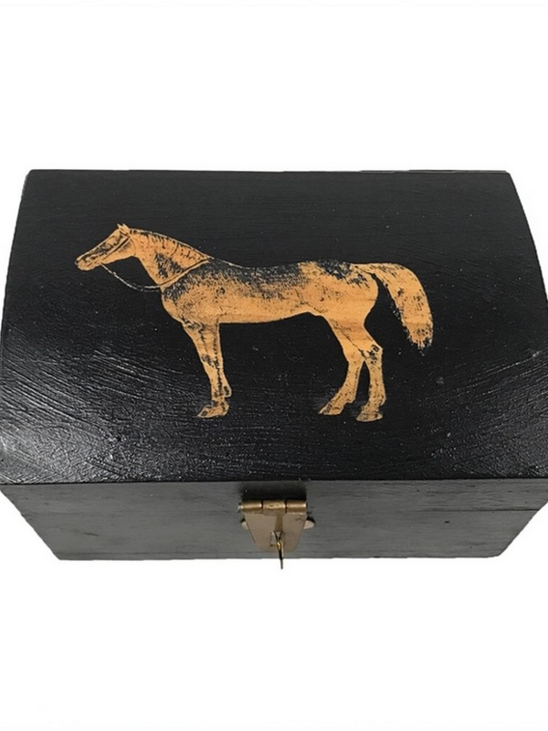 Standing Horse Antiqued Mango Wood Storage Box | Jewelry Box