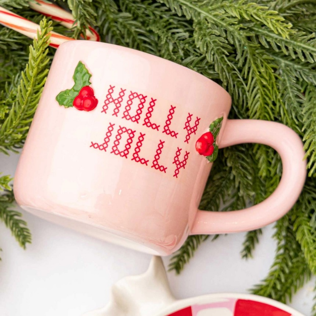 Holly Jolly Pink Lettered Coffee Mug, 8 oz