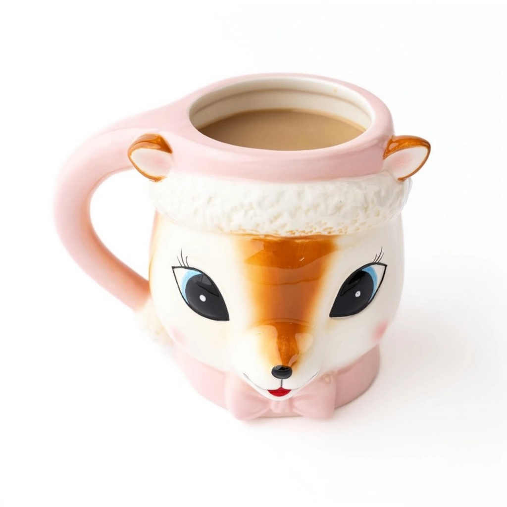 Pink Reindeer Coffee Mug with Santa Hat, 8 oz