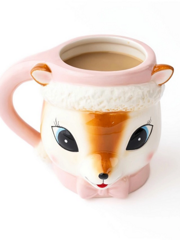 Pink Reindeer Coffee Mug with Santa Hat, 8 oz