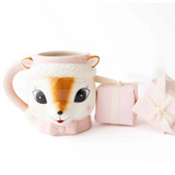 Pink Reindeer Coffee Mug with Santa Hat, 8 oz