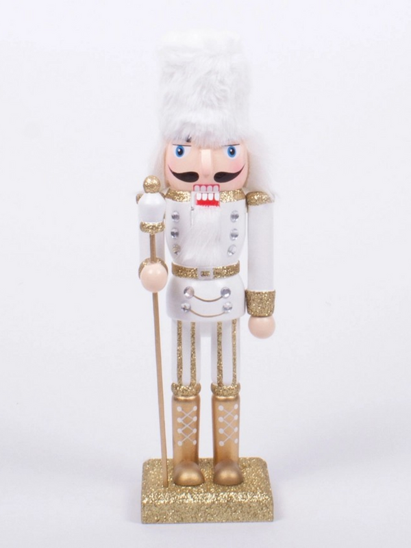 White 10" Hand-Painted Wood Nutcracker