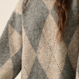 Gray Argyle Plaid Jacquard-Knit Mock-Neck Longline Sweater