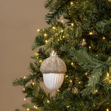 White Acorn Ornament with a glittered top