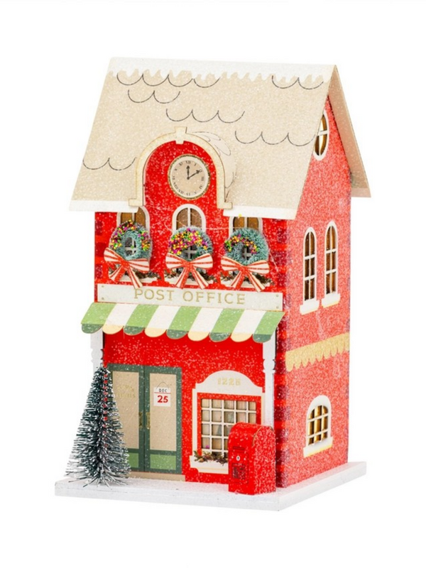 Red Post Office Light Up Christmas Village House
