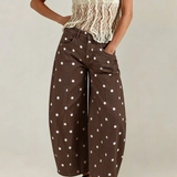 brown western polka dot seamed curved cropped jeans