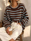 brown contrast pin striped vintage ribbed knit sweater