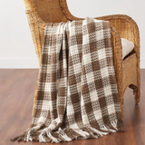 Cocoa Brown Heritage Check Throw Blanket with Fringe 50x60