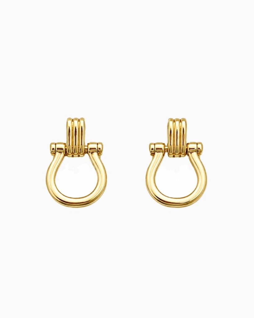 gold door knocker horsebit link drop earrings