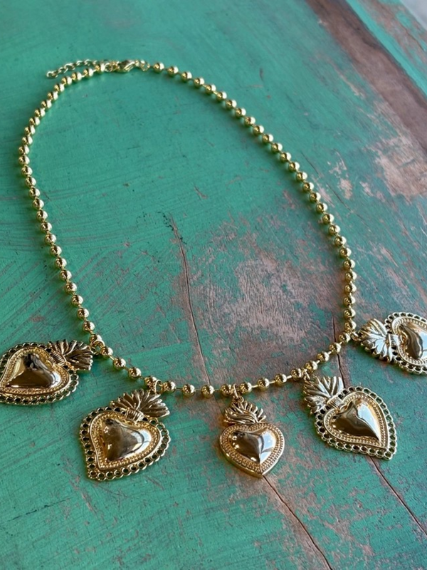 Gold Plated Hearts On Fire Necklace