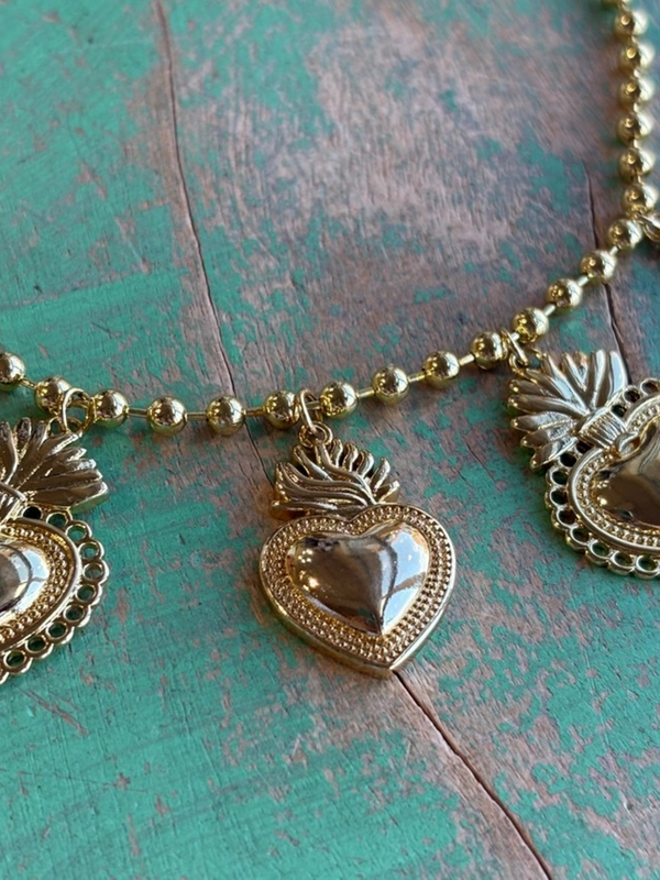 Gold Plated Hearts On Fire Necklace