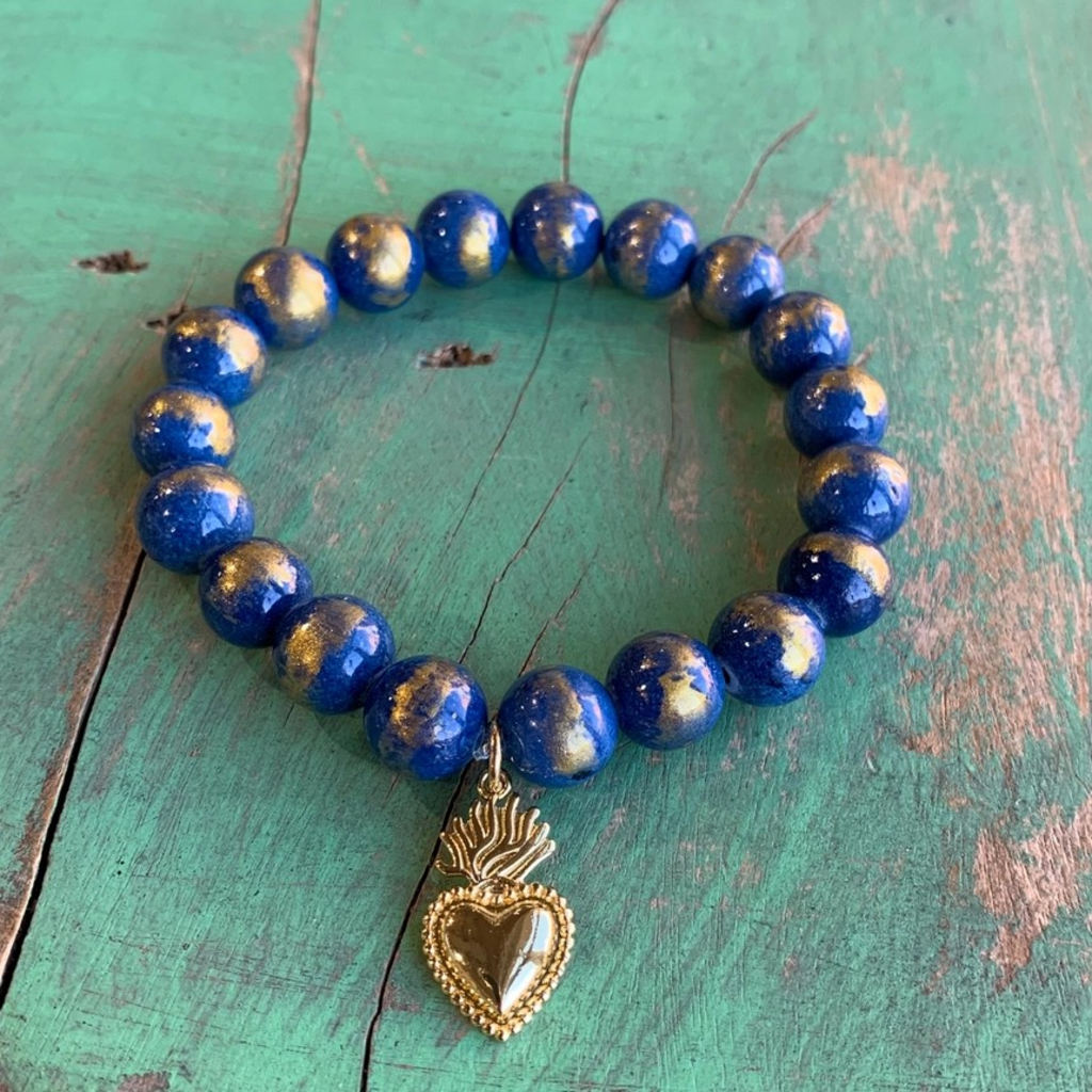 royal sacred heart blue bead bracelet