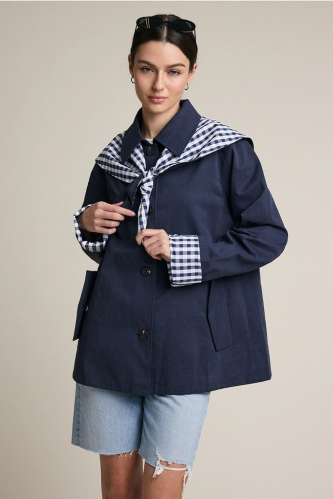 navy gingham scarf detail jacket