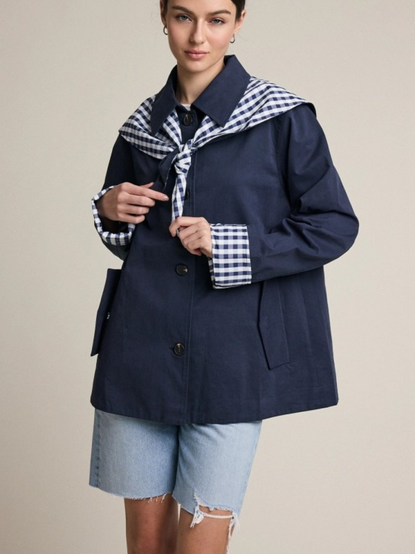 navy gingham scarf detail jacket
