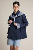 navy gingham scarf detail jacket