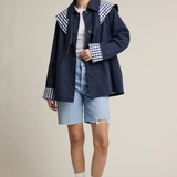 navy gingham scarf detail jacket