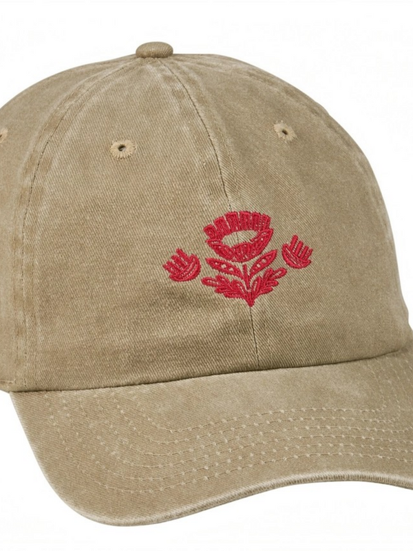 Red Folk Floral Baseball Cap
