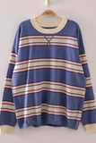 denim contrast striped ribbed crewneck