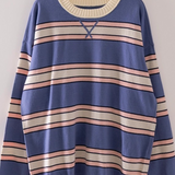 denim contrast striped ribbed crewneck