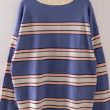 denim contrast striped ribbed crewneck