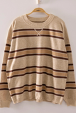 oatmeal contrast striped ribbed crewneck