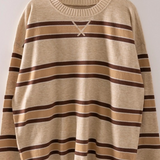 oatmeal contrast striped ribbed crewneck