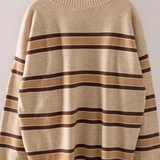 oatmeal contrast striped ribbed crewneck
