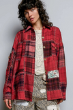 multi cherry vintage oversized plaid patchwork stitch button up shirt
