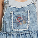 denim vintage wash embroidered overall dress