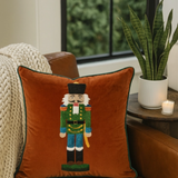 18" brown embroidered nutcracker velvet pillow