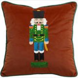 18" brown embroidered nutcracker velvet pillow
