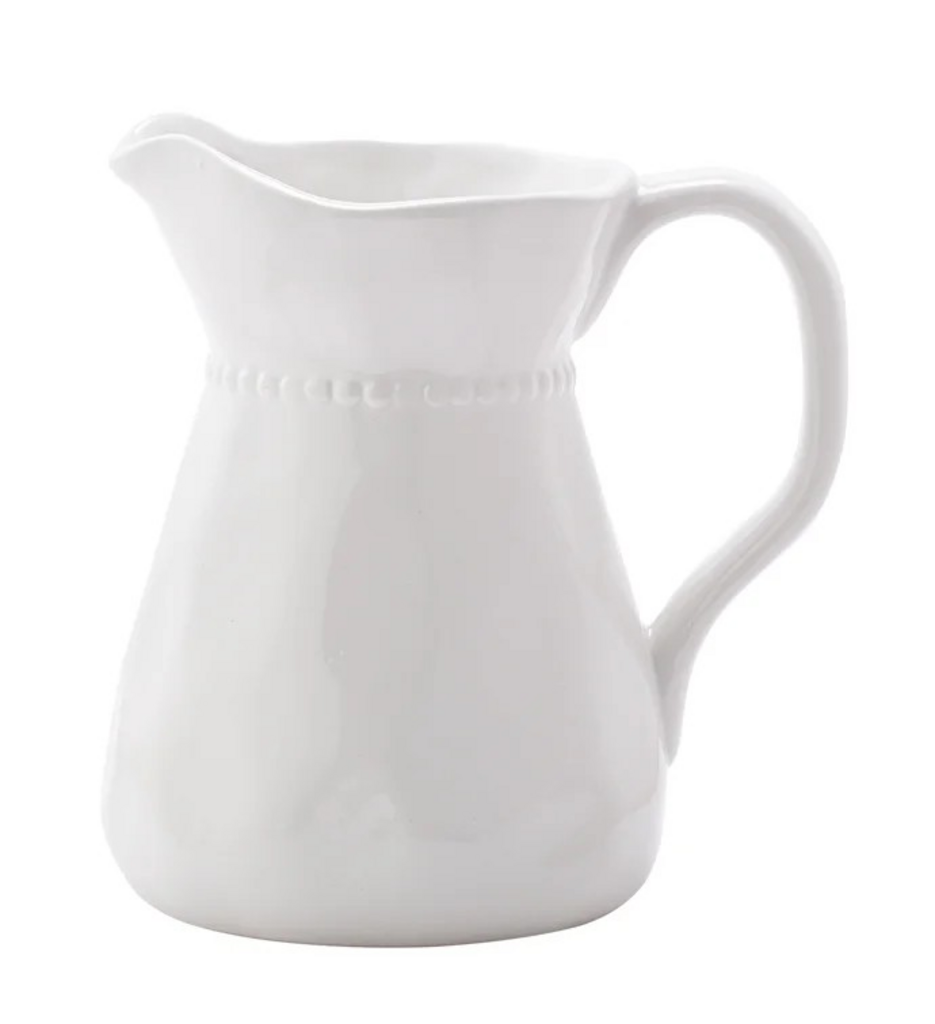 white beaded neck pitcher vase