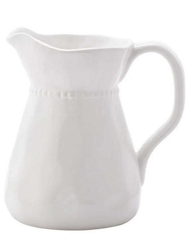white beaded neck pitcher vase