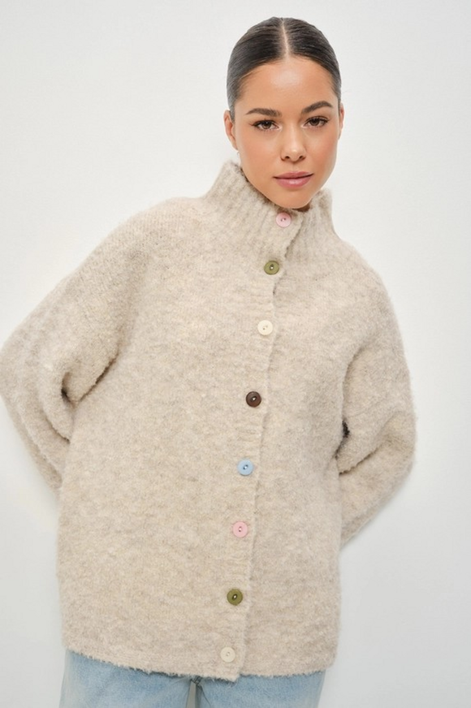 taupe funnel neck knitted pullover