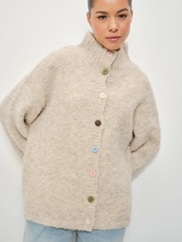 taupe funnel neck knitted pullover