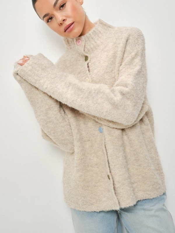 taupe funnel neck knitted pullover