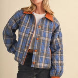 cornflower multi plaid quilted puffer jacket