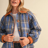 cornflower multi plaid quilted puffer jacket