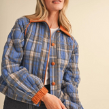cornflower multi plaid quilted puffer jacket