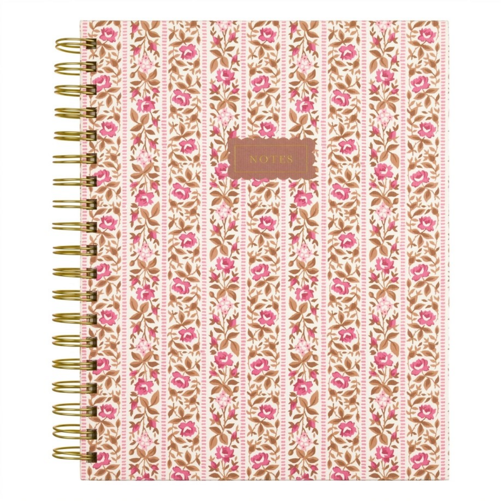 romantic cottage floral stripe spiral bound journal