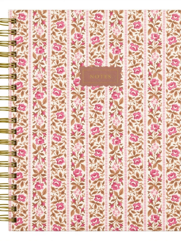 romantic cottage floral stripe spiral bound journal