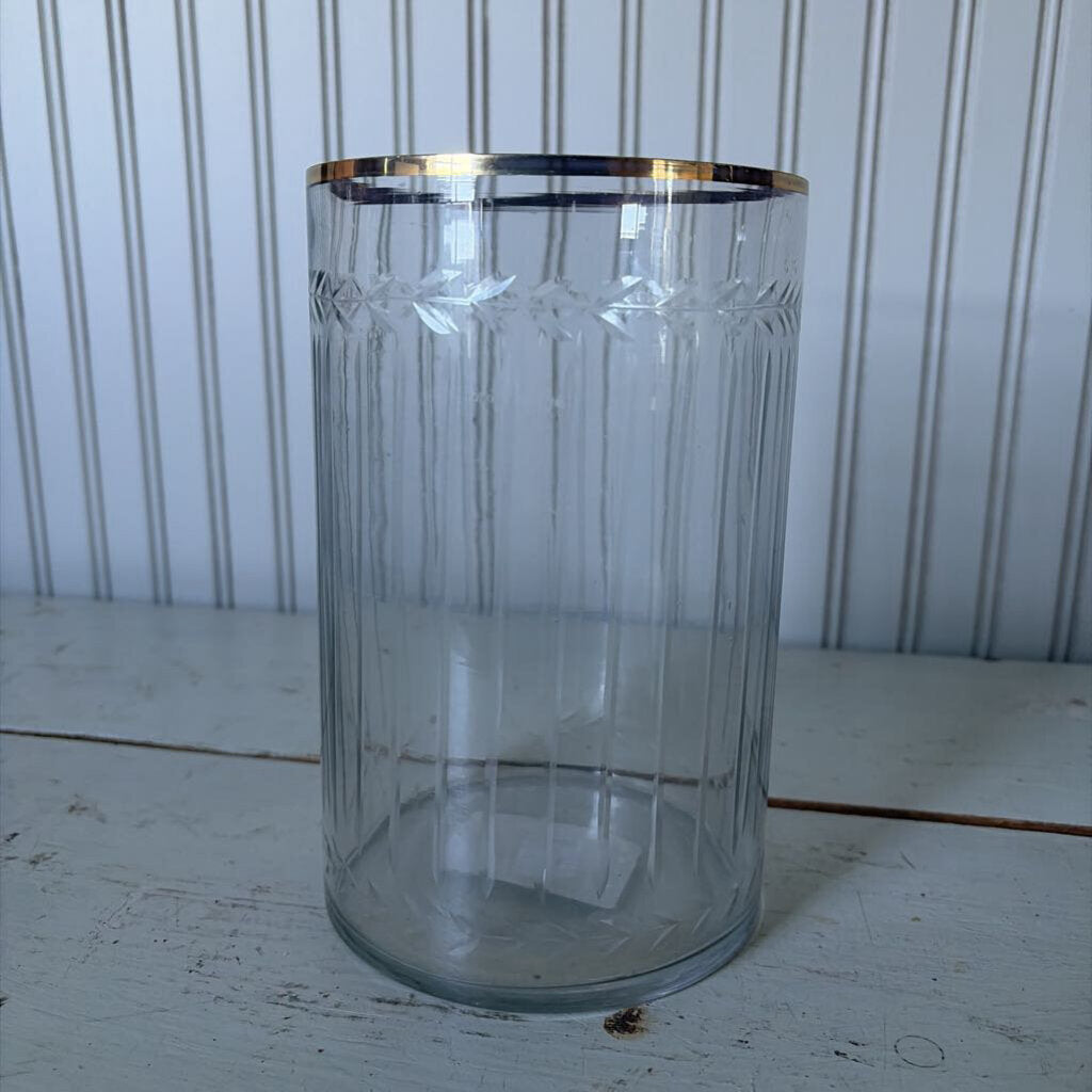 cut glass cylinder vase with gold plated rim
