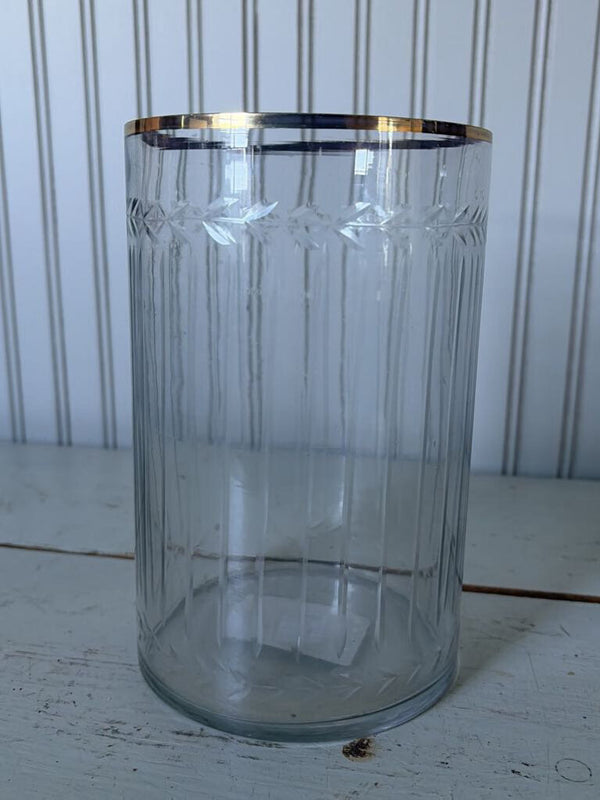 cut glass cylinder vase with gold plated rim