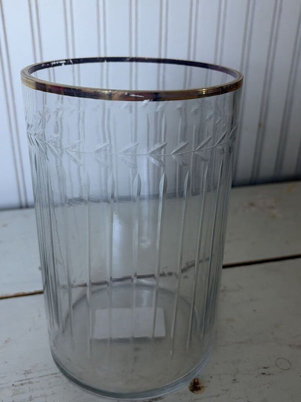 cut glass cylinder vase with gold plated rim