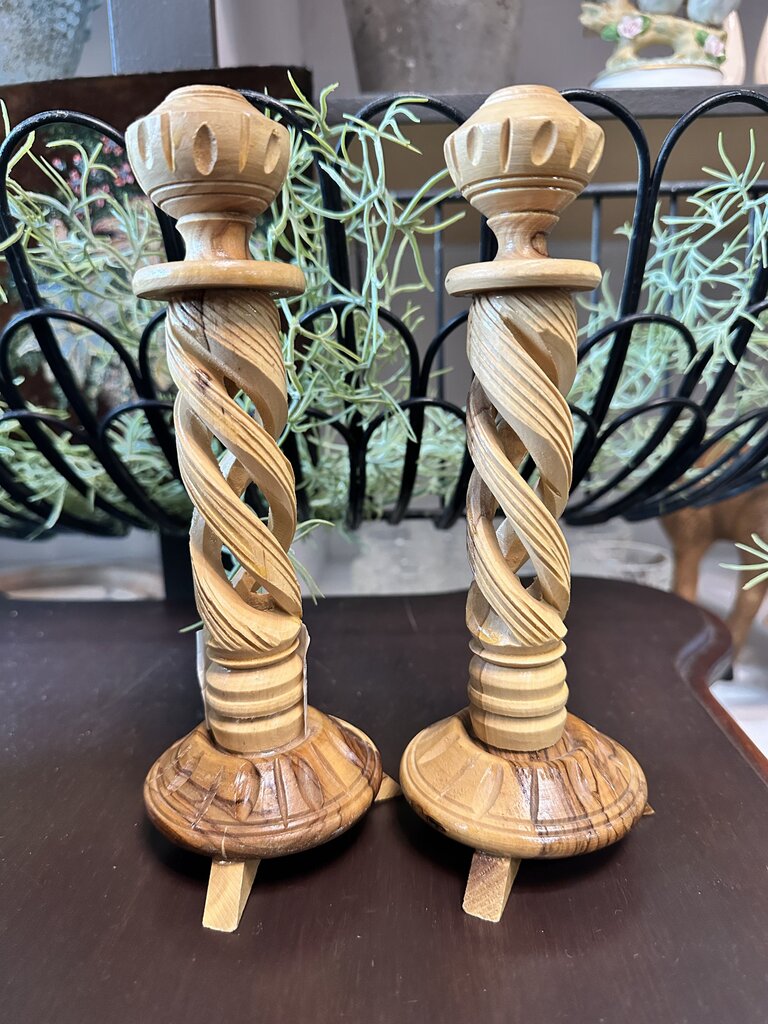 Hand Carved Wooden Candleholders
