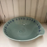 aqua hand painted stoneware bowl with spout and pattern