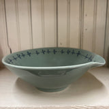 aqua hand painted stoneware bowl with spout and pattern