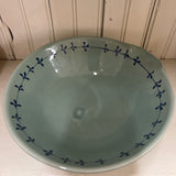 aqua hand painted stoneware bowl with spout and pattern