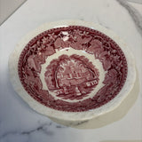 Red Transferware Bowls with People/Dog Scene